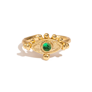 Mystic Emerald Evil Eye Gold Adjustable Band Ring - Green