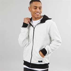 Brave Soul Mens Tyne Zip Through Hoodie Ecru Marl Chevron/Jet Black