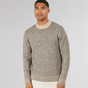 JACK & JONES Mens Space Knit Mock Neck Jumper Peyote W/Black Neps