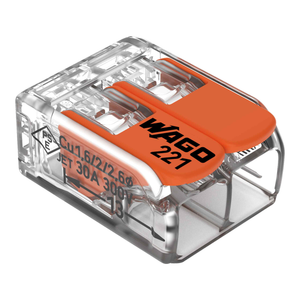 Wago 221-612 Transparent 2 Pole Compact Lever Operated Connector With CAGE CLAMP for Cable Up to 6mm² 41A (Pack Size 50)