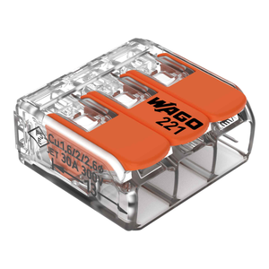 Wago 221-613 Transparent 3 Pole Compact Lever Operated Connector With CAGE CLAMP for Cable Up to 6mm² 41A (Pack Size 30)