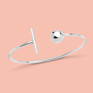 Portrait Identity Silver T Bar Ball Cuff Bangle