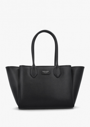 Grana Black Leather Winged Shopper Bag
