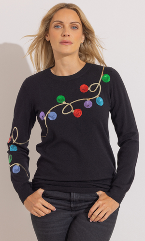 Sequin Festive Lights Christmas Jumper - Black