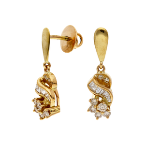 Pre-Owned 14ct Gold Mixed Cut Diamond Cluster Drop Earrings
