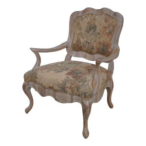 Century Floral Print White Washed Designer Armchair