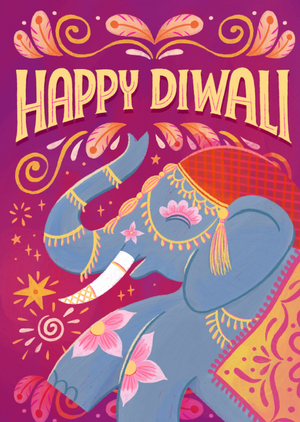 Happy Diwali Illustrated Elephant Card