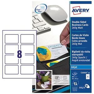 Avery Business Cards 85mm x 54mm Inkjet Prints on Both Sides 100 Cards/10 sheets (Pack 100 Cards) - C32024-10.UK