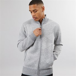 Brave Soul Mens Eadred Fully Lined Zip Through Funnel Neck Jumper Silver Grey Marl Twist