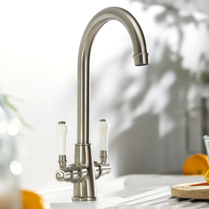 Abode Keswick Dual Lever Kitchen Mixer Tap - Brushed Nickel