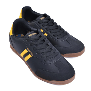 Lambretta Mens Tackle Retro Trainers Shoes - 8 UK / Black/Gold / Black