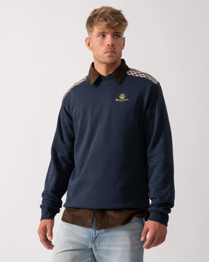 Aquascutum Mens Club Check Shoulder Crew Neck Fleece Sweatshirt - Navy 11