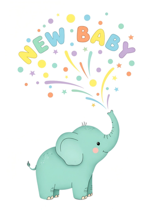 New Baby Elephant Illustrated Card