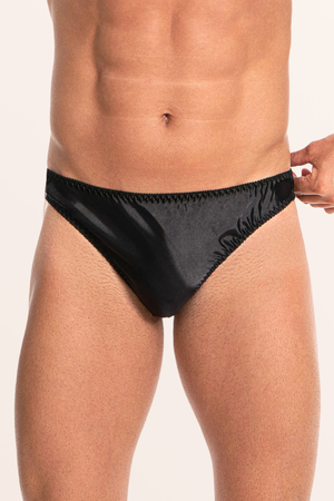 Men's Silky Satin Slip Briefs - Black