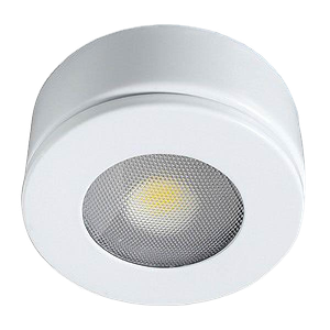 Robus RCD2P530-01 Commodore White Round Surface/Semi Recess Mounted Mains Voltage LED Cabinet Light With Warm White LEDs IP20 2.5W 190 Lumens 240V