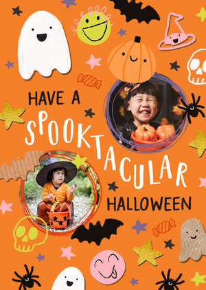 Spooky Cute Doodle Characters Photo Upload Halloween Card