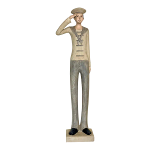 Vintage Nautical Naval Sailor Painted Solid Wood Figurine in Neutral Tones
