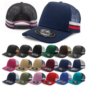 Striped Trucker Five Panel Cotton Twill Mesh Cap