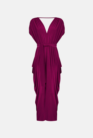 Draped Magenta Purple Midi Dress (M)