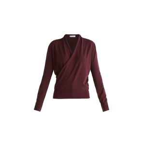 Long Sleeve Knitted Wrap Top In Dark Plum (M)