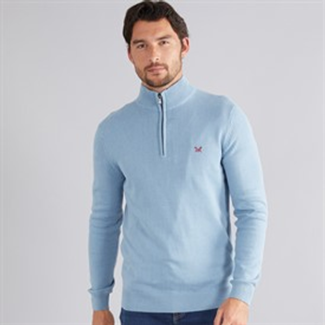 Crew Clothing Mens 1/2 Zip Neck Fine Cotton Jumper Faded Denim