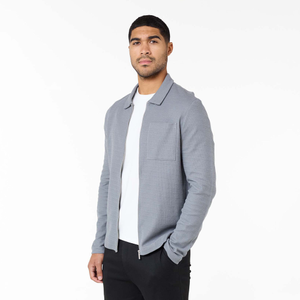 Tonal Knit Zip Overshirt | Mid Grey