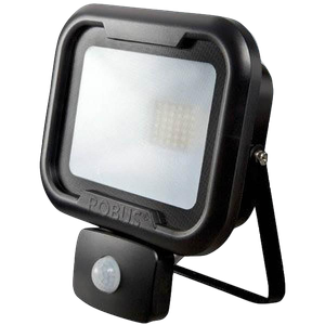 Robus RRE1030P-04 Remy Black Polycarbonate LED Security Floodlight With PIR, Glass Lens, Junction Box & Warm White LEDs IP65 10W 800Lm 240V Height: 150mm - Width: 148mm - Depth: 70mm