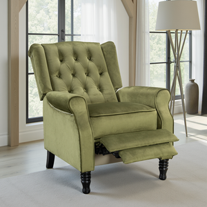 Velvet Sage Green Marianna Manual Recliner Wingback Chair