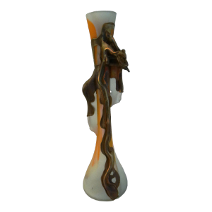 1980s Filip Ravert Romanian Satin Glass Vase With Bronze Overlay