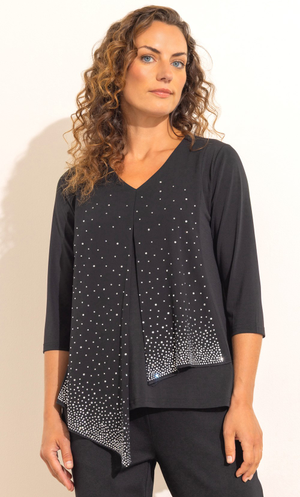 Anna Rose Embellished Layered Evening Top - Black