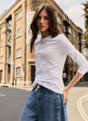 Josephine Organic Cotton Long Sleeve Slim Tee - 16 (UK Size 16) / Pure White