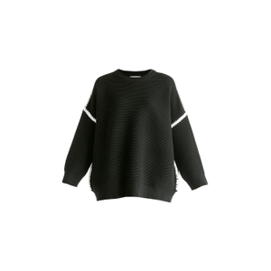 Ribbed Jumper With Contrasting Embroidery In Black (S/M)
