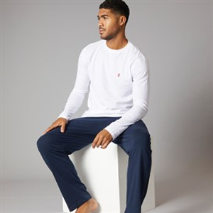 Farah Mens Gruffydd Long Sleeve T-Shirt And Pants Lounge Set White/Navy