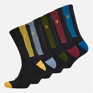 Farah Mens Melleck Five Pack Crew Socks Black