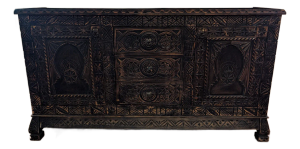 1900s Carved Wood Credenza Old World Charm