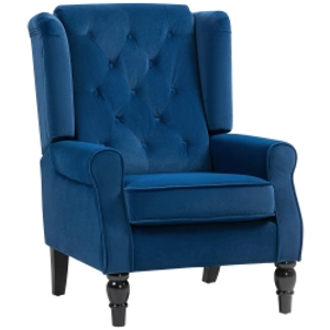 HOMCOM Wingback Accent Chair, Retro Upholstered Button Tufted Occasional Chair for Living Room and Bedroom, Blue
