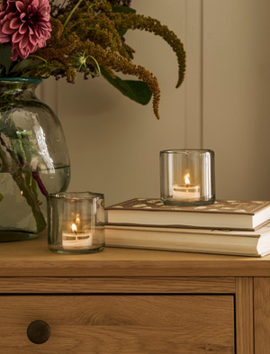 Avebury Tealight Holders - Recycled Glass, Clear, Set of 2