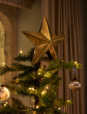 Hinksey Christmas Hammered Star Tree Topper - Steel, Antique Brass Finish