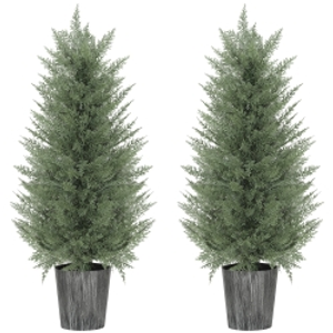 HOMCOM 90cm Artificial Cypress Trees Set of 2, UV Resistant Artificial Plants with Decorative Pot, Fake Plants for Indoor Outdoor Decor, Green