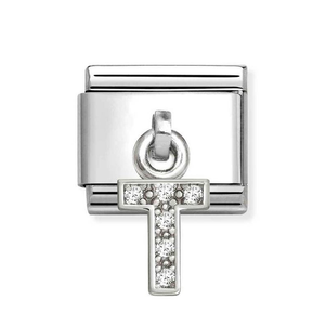 Classic Silver Letter T Zirconia Pendant Charm