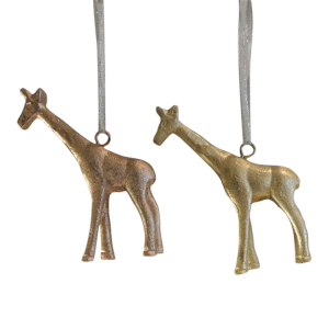 Mid-Century Modern Style Solid Brass Giraffes Christmas Tree Ornaments - Set of 2