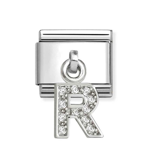 Classic Silver Letter R Zirconia Pendant Charm