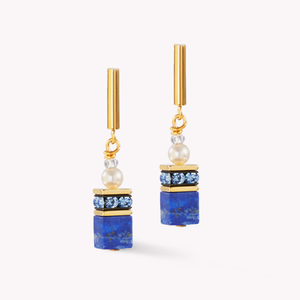 Graduated GEOCUBE Earrings Gold Plated Blue