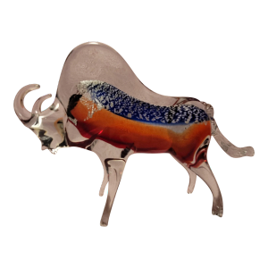 1980s Multi Color Blown Glass Bull Figurine