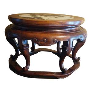 1960s Carved Rosewood and Marble Chinese Stand