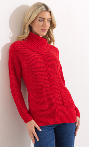 Split Collar Chenille Jumper - Tomato/Red
