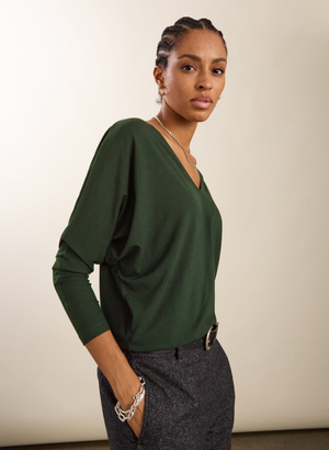 Ella Relaxed V-Neck Top - UK 14 | EU 40 | US 10 / Khaki