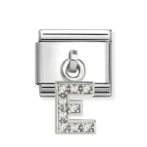 Classic Silver Letter E Zirconia Pendant Charm