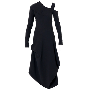 Asymmetric Black Dress With Shoulder Cutout (S)