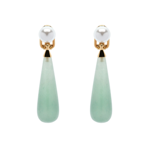 Aventurine & Pearl Clip Earrings